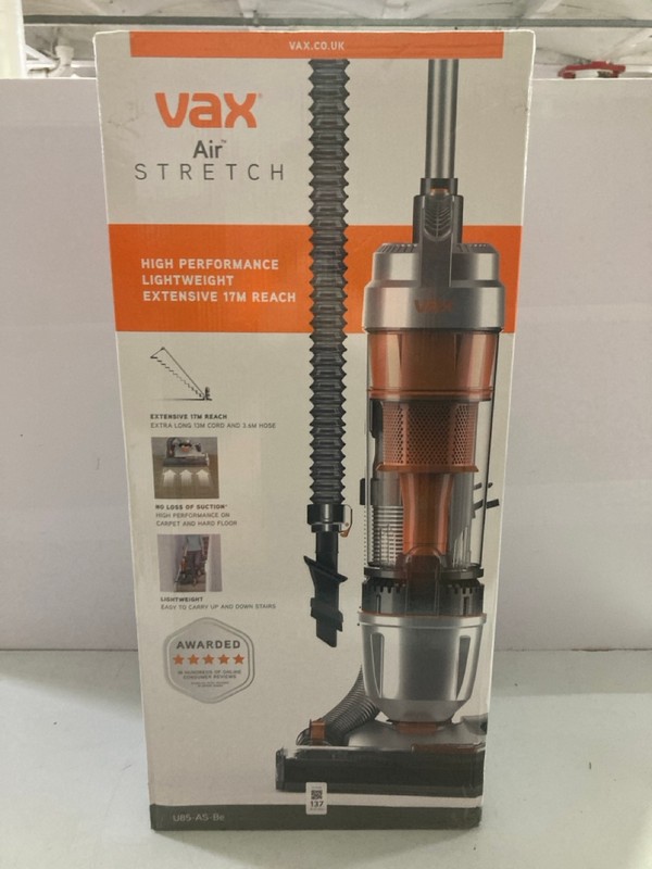 Lot 137  
            Nottingham SR1 - Delivery Only 

                
VAX AIR STRETCH UP-RIGHT VACUUM CLEANER MODEL: U85-AS-BE - ORIGINAL RRP.£79