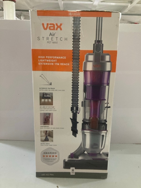 Lot 142  
            Nottingham SR1 - Delivery Only 

                
VAX AIR STRETCH PET MAX UP-RIGHT VACUUM CLEANER MODEL: U85-AS-PME - ORIGINAL RRP.£84