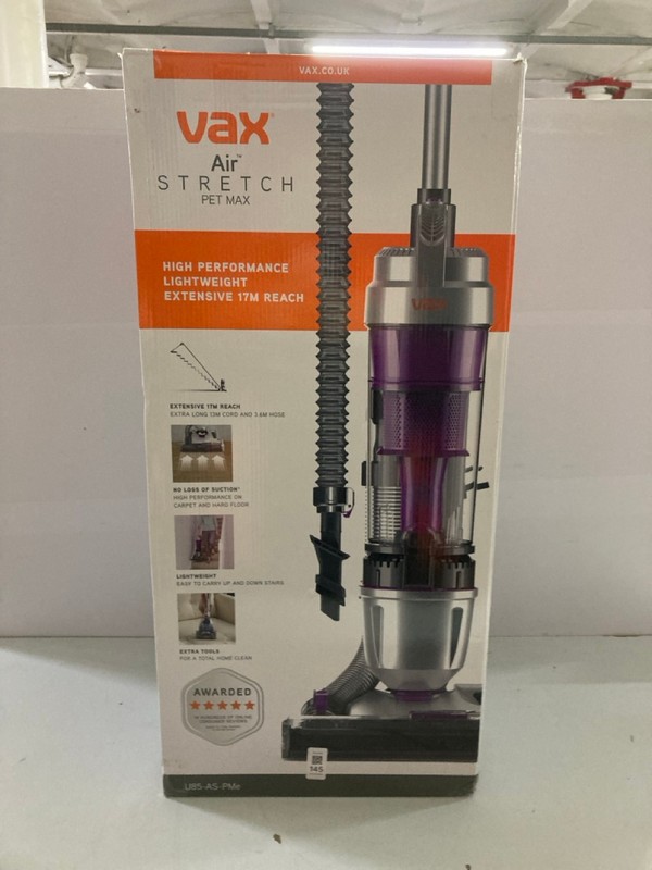 Lot 145  
            Nottingham SR1 - Delivery Only 

                
VAX AIR STRETCH PET MAX UP-RIGHT VACUUM CLEANER MODEL: U85-AS-PME - ORIGINAL RRP.£84
