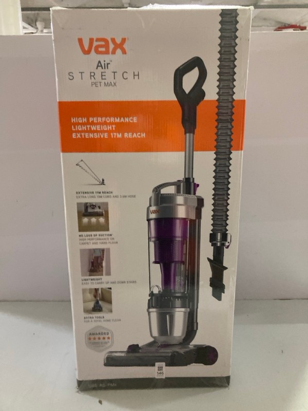 Lot 146  
            Nottingham SR1 - Delivery Only 

                
VAX AIR STRETCH PET MAX UP-RIGHT VACUUM CLEANER MODEL: U85-AS-PME - ORIGINAL RRP.£84