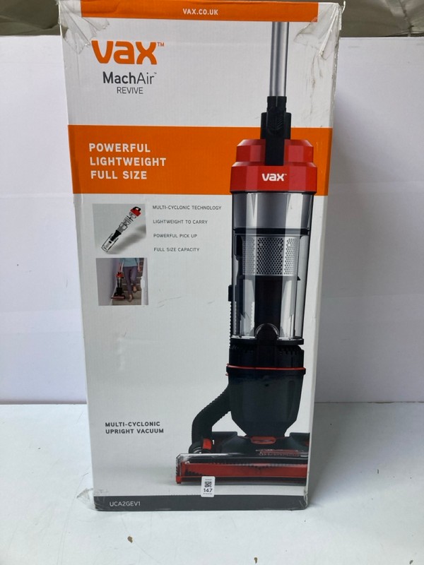 Lot 147  
            Nottingham SR1 - Delivery Only 

                
VAX MACHAIR REVIVE UP-RIGHT VACUUM CLEANER MODEL: UCA2GEV1 - ORIGINAL RRP.£69