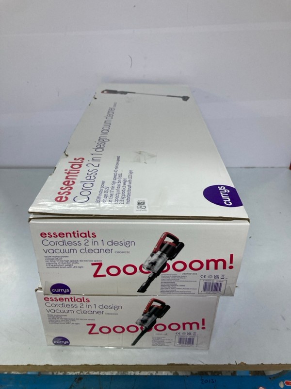 Lot 152  
            Nottingham SR1 - Delivery Only 

                
2 X CE CORDLESS 2-IN-1 DESIGN VACUUM CLEANER MODEL: C15OSVC22