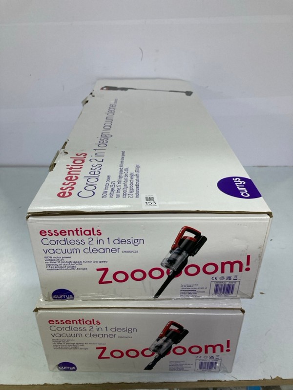 Lot 153  
            Nottingham SR1 - Delivery Only 

                
2 X CE CORDLESS 2-IN-1 DESIGN VACUUM CLEANER MODEL: C15OSVC22