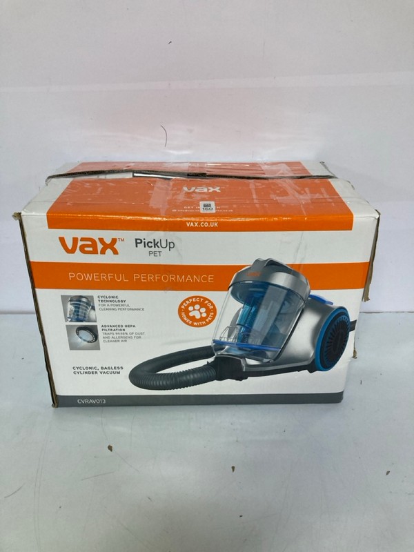 Lot 160  
            Nottingham SR1 - Delivery Only 

                
VAX PICKUP PET CYLINDER VACUUM CLEANER MODEL: CVRAV013 - ORIGINAL RRP.£69