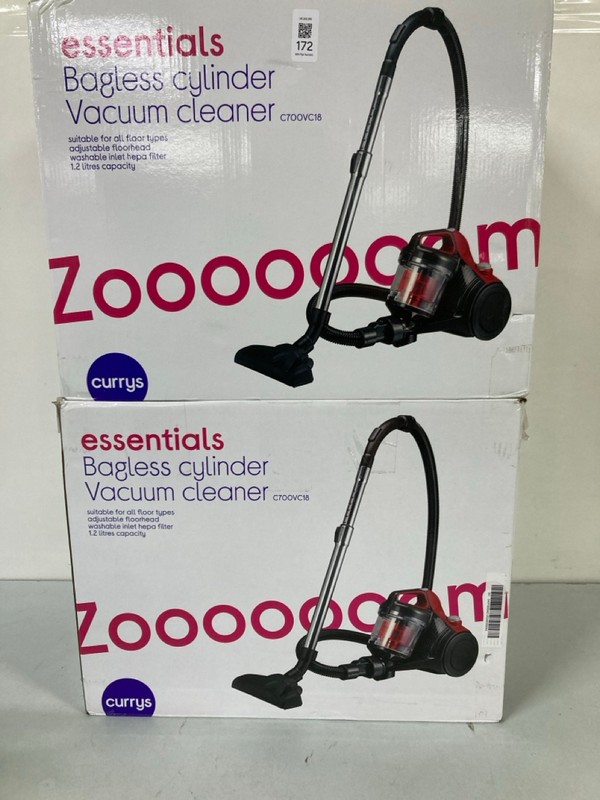 Lot 172  
            Nottingham SR1 - Delivery Only 

                
2 X CE BAGLESS CYLINDER VACUUM CLEANER MODEL: C700VC18