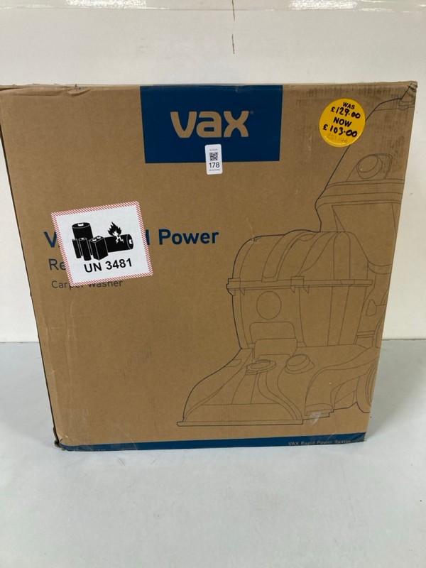 Lot 178  
            Nottingham SR1 - Delivery Only 

                
VAX RAPID POWER REVIVE CARPET WASHER MODEL: CWGRV011 - ORIGINAL RRP.£129