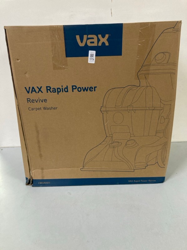 Lot 179  
            Nottingham SR1 - Delivery Only 

                
VAX RAPID POWER REVIVE CARPET WASHER MODEL: CWGRV011 - ORIGINAL RRP.£129