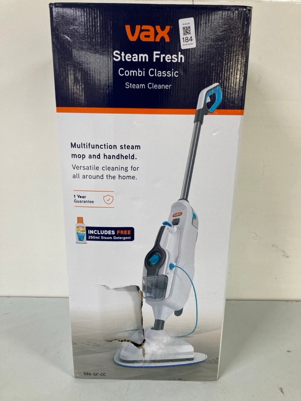 Lot 184  
            Nottingham SR1 - Delivery Only 

                
VAX STEAM FRESH COMBI CLASSIC STEAM CLEANER MODEL: S86-SF-CC - ORIGINAL RRP.£69