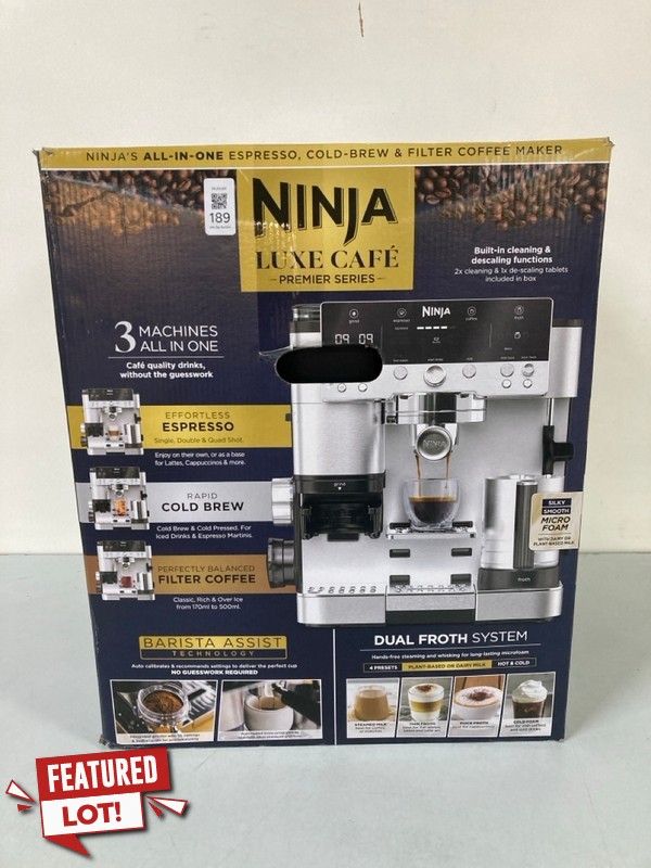 Lot 189  
            Nottingham SR1 - Delivery Only 

                
NINJA LUXE CAFÉ PREMIER SERIES COFFEE MACHINE ES601UK - ORIGINAL RRP.£480