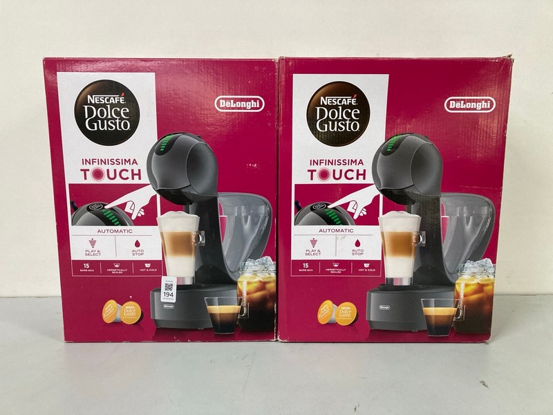 Lot 194  
            Nottingham SR1 - Delivery Only 

                
2 X NESCAFE DELONGHI DOLCE GUSTO INFINISSIMA TOUCH COFFEE MACHINE - MODEL - EDG26...
