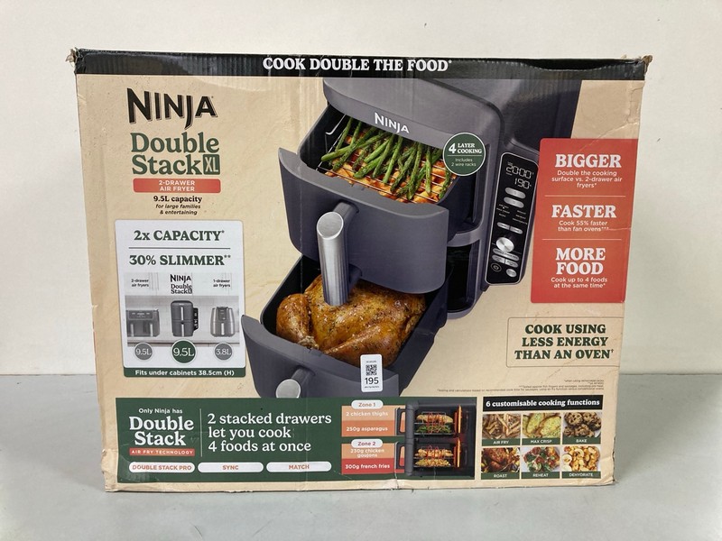 Lot 195  
            Nottingham SR1 - Delivery Only 

                
NINJA DOUBLE STACK XL 9.5L 2-DRAWER AIR FRYER - MODEL - SL400UK - ORIGINAL RRP - ...