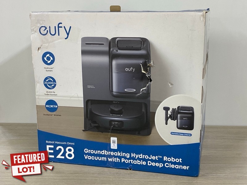 Lot 1  
            Nottingham SR1 - Delivery Only 

                
EUFY E28 OMNI GROUNDBRAKING HYDROJET ROBOTIC VACUUM CLEANER WITH PORTABLE DEEP CL...