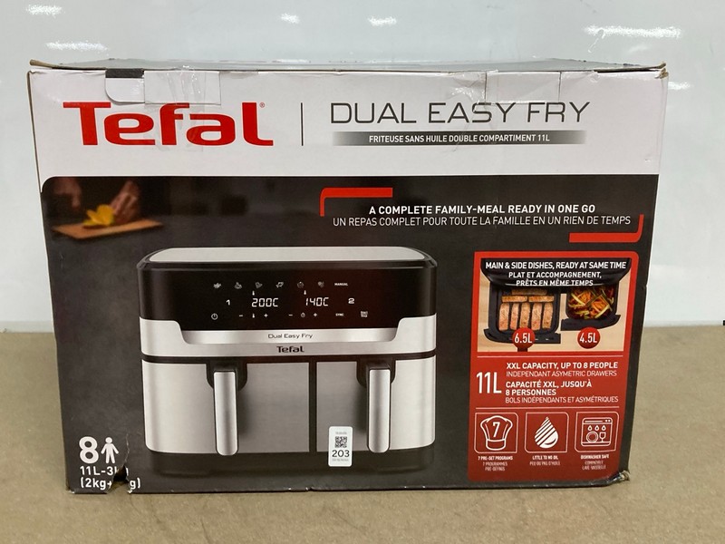 Lot 203  
            Nottingham SR1 - Delivery Only 

                
TEFAL DUAL EASY FRY AIR FRYER - MODEL - EY942 - ORIGINAL RRP - £139.99