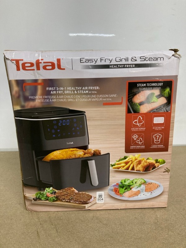 Lot 204  
            Nottingham SR1 - Delivery Only 

                
TEFAL EASY FRY GRILL & STEAM AIR FRYER - MODEL - EY801827 - ORIGINAL RRP - £199.99