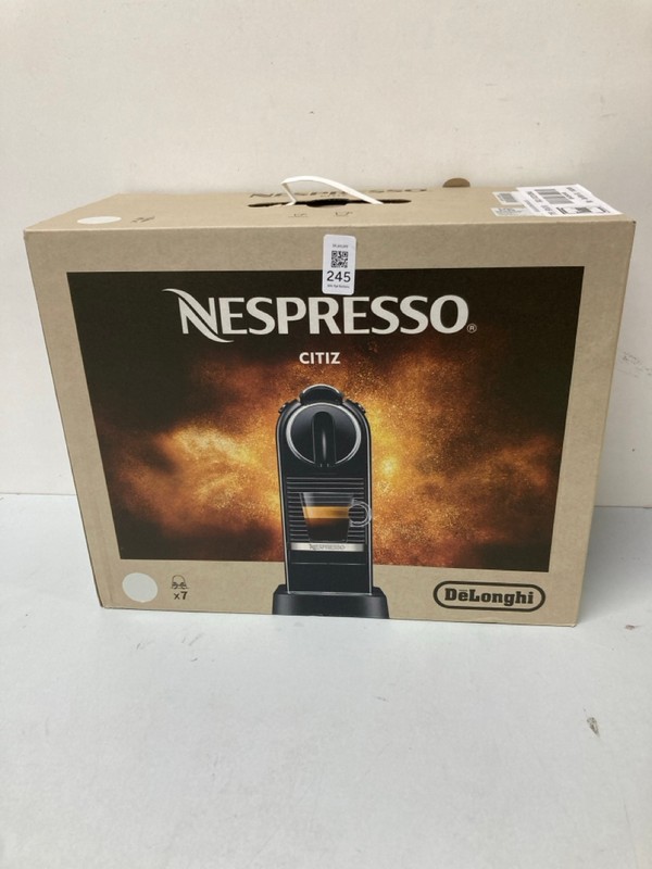 Lot 245  
            Nottingham SR1 - Delivery Only 

                
NESPRESSO DELONGHI CITIZ COFFEE MACHINE - MODEL - EN167.W - ORIGINAL RRP - £129.99