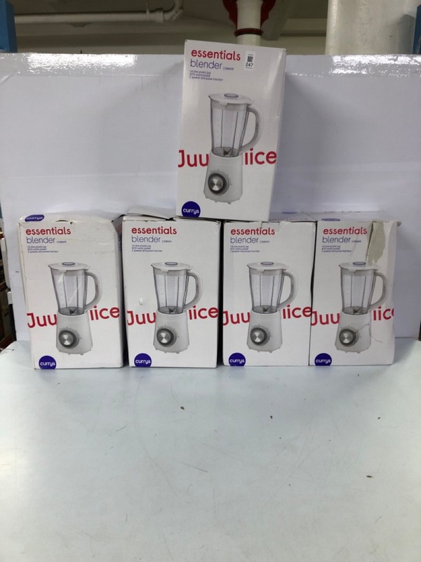 Lot 247  
            Nottingham SR1 - Delivery Only 

                
5 X ESSENTIALS 1.5L BLENDERS - MODEL - C15BW19 - ORIGINAL RRP - £24.99 (EACH)