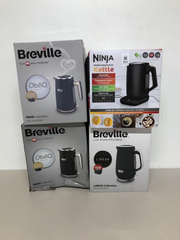 Lot 260  
            Nottingham SR1 - Delivery Only 

                
4 X VARIOUS KETTLES INC. NINJA PERFECT TEMPERATURE KETTLE
