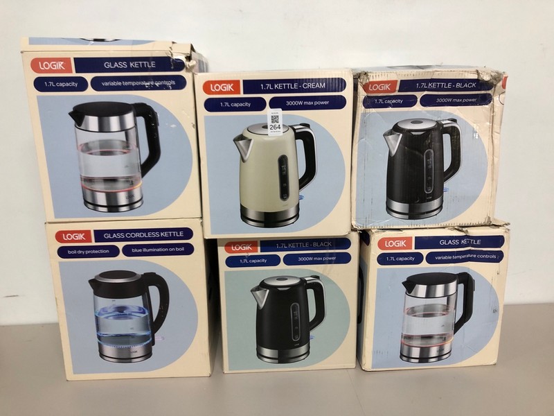 Lot 264  
            Nottingham SR1 - Delivery Only 

                
6 X VARIOUS LOGIK KETTLES INC. 1.7L BLACK KETTLE