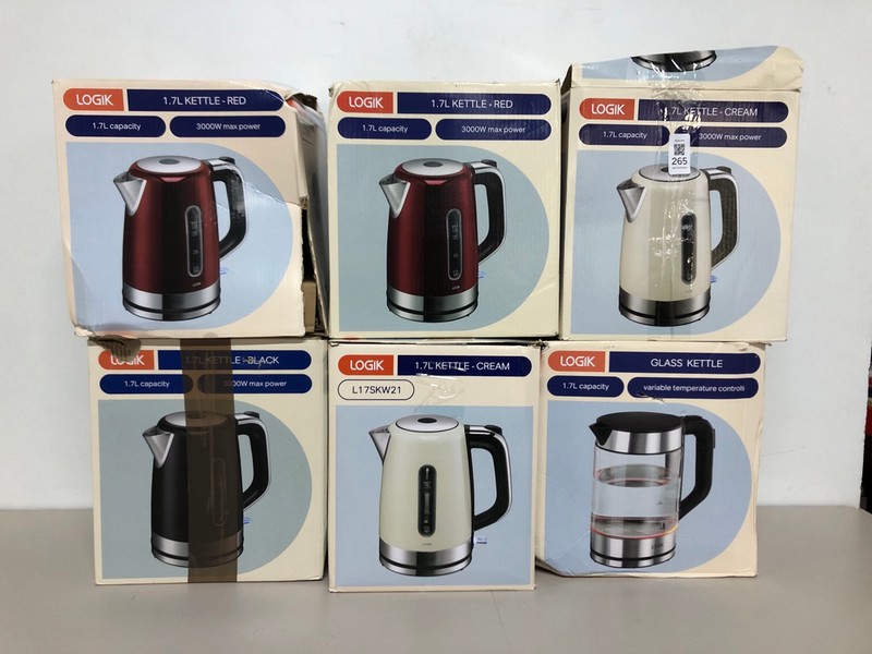 Lot 265  
            Nottingham SR1 - Delivery Only 

                
6 X VARIOUS LOGIK KETTLES INC. 1.7; CREAM KETTLE