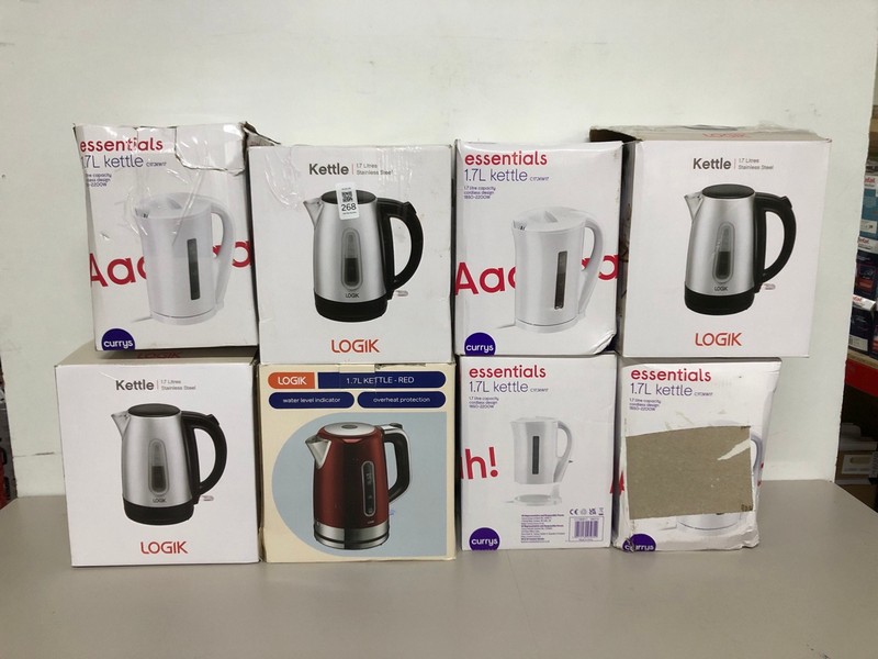 Lot 268  
            Nottingham SR1 - Delivery Only 

                
8 X VARIOUS KETTLES INC. LOGIK 1.7 RED KETTLE