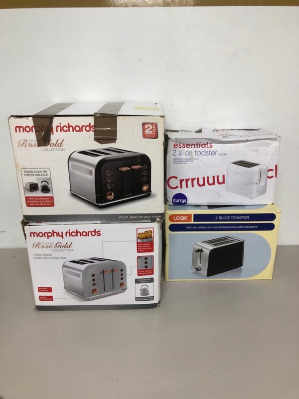 Lot 274  
            Nottingham SR1 - Delivery Only 

                
4 X VARIOUS TOASTERS INC. ESSENTIALS 2 SLICE TOASTER