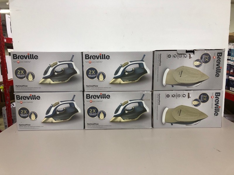 Lot 279  
            Nottingham SR1 - Delivery Only 

                
6 X VARIOUS BREVILLE IRONS INC. OPTIMAL FLOW CERAMIC IRON