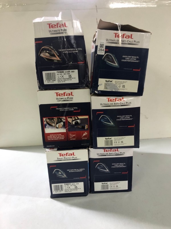 Lot 284  
            Nottingham SR1 - Delivery Only 

                
6 X VARIOUS TEFAL IRON/STEAMERS