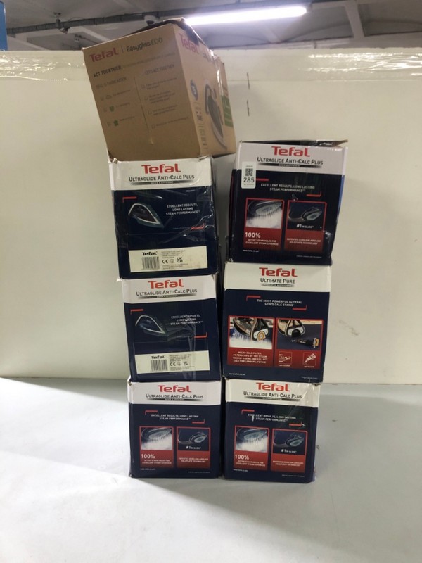 Lot 285  
            Nottingham SR1 - Delivery Only 

                
7 X VARIOUS TEFAL IRON/STEAMERS