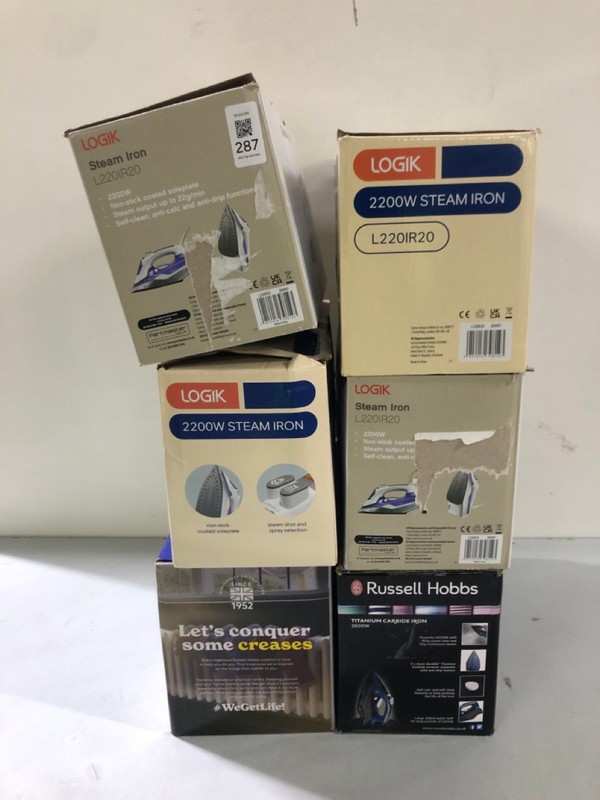 Lot 287  
            Nottingham SR1 - Delivery Only 

                
6 X VARIOUS IRONS/STEAMERS