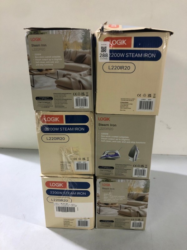 Lot 288  
            Nottingham SR1 - Delivery Only 

                
6 X VARIOUS LOGIK IRONS/STEAMERS