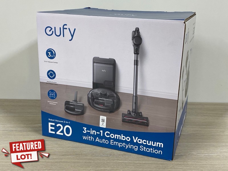Lot 2  
            Nottingham SR1 - Delivery Only 

                
EUFY E20 3-IN-1 COMBO ROBOTIC VACUUM CLEANER WITH AUTO EMPTYING STATION - ORIGINA...