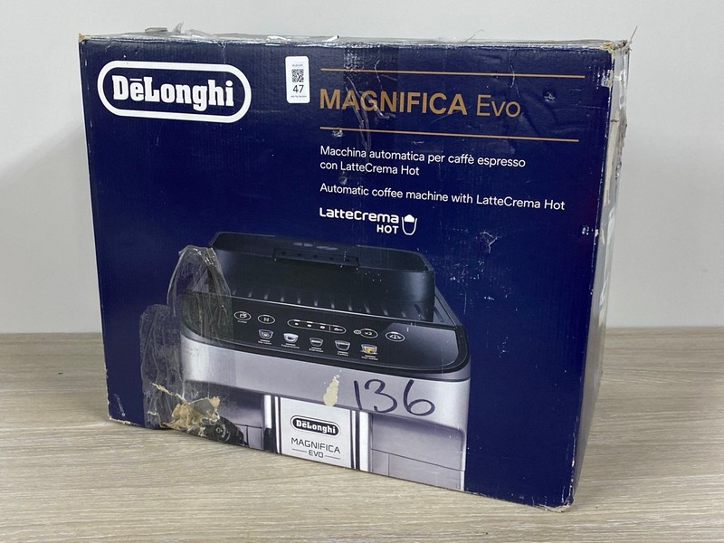 Lot 47  
            Nottingham SR1 - Delivery Only 

                
DELONGHI MAGNIFICA EVO LATTECREMA HOT COFFEE MACHINE MODEL: ECAM290.61.SB - ORIGI...