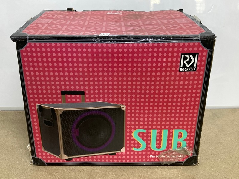 Lot 482  
            Nottingham SR1 - Delivery Only 

                
ROCKKLIK SUB PORTABLE SUBWOOFER