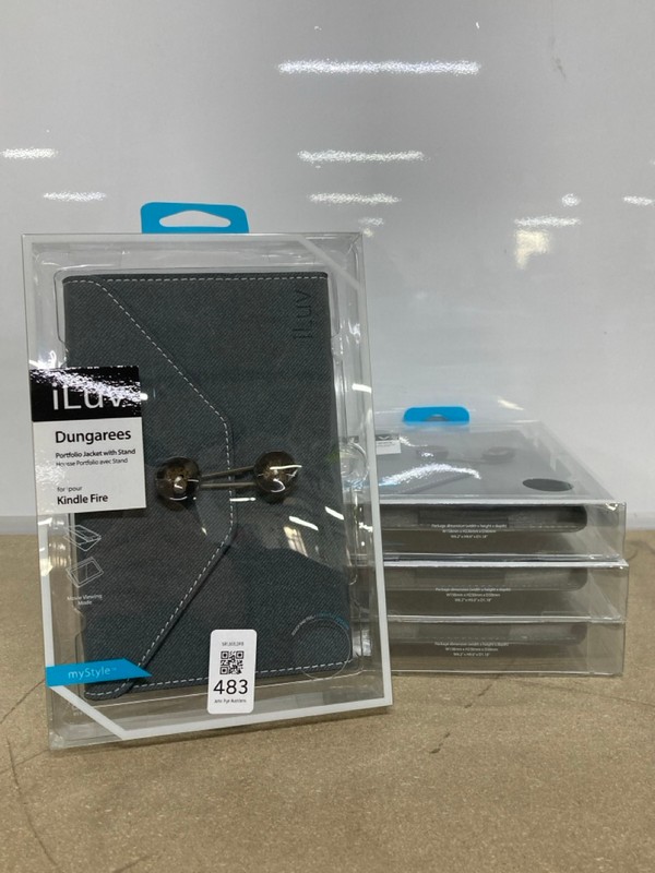 Lot 483  
            Nottingham SR1 - Delivery Only 

                
4 X ILUV DUNGAREES PORTFOLIO JACKET WITH STAND FOR KINDLE FIRE