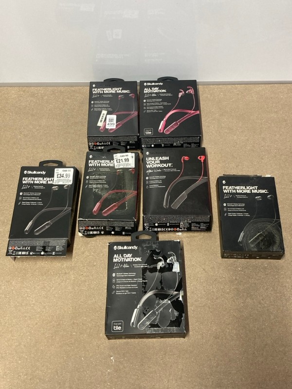 Lot 499  
            Nottingham SR1 - Delivery Only 

                
7 X VARIOUS SKULLCANDY HEADPHONES INC. INK'DT WIRELESS EARBUDS
