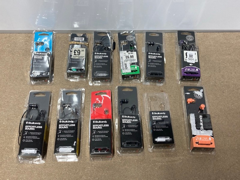 Lot 501  
            Nottingham SR1 - Delivery Only 

                
12 X VARIOUS SKULLCANDY HEADPHONES INC. JIB EARBUDS WITH MICROPHONE