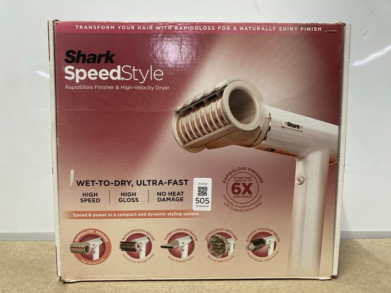 Lot 505  
            Nottingham SR1 - Delivery Only 

                
SHARK SPEEDSTYLE RAPID GLOSS FINISHER & HIGH-VELOCITY DRYER