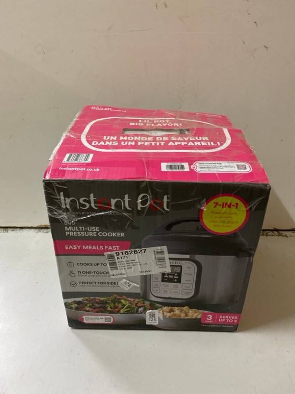 Lot 125  
            Nottingham SR2 - Delivery Only 

                
INSTANT POT DUO MULTI-USE PRESSURE COOKER