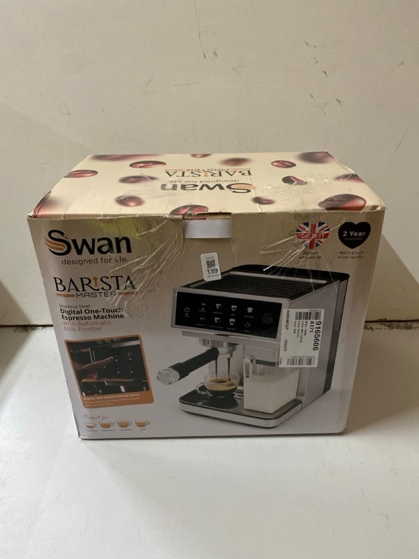 Lot 139  
            Nottingham SR2 - Delivery Only 

                
SWAN BARISTA MASTER DIGITAL ONE-TOUCH ESPRESSO MACHINE