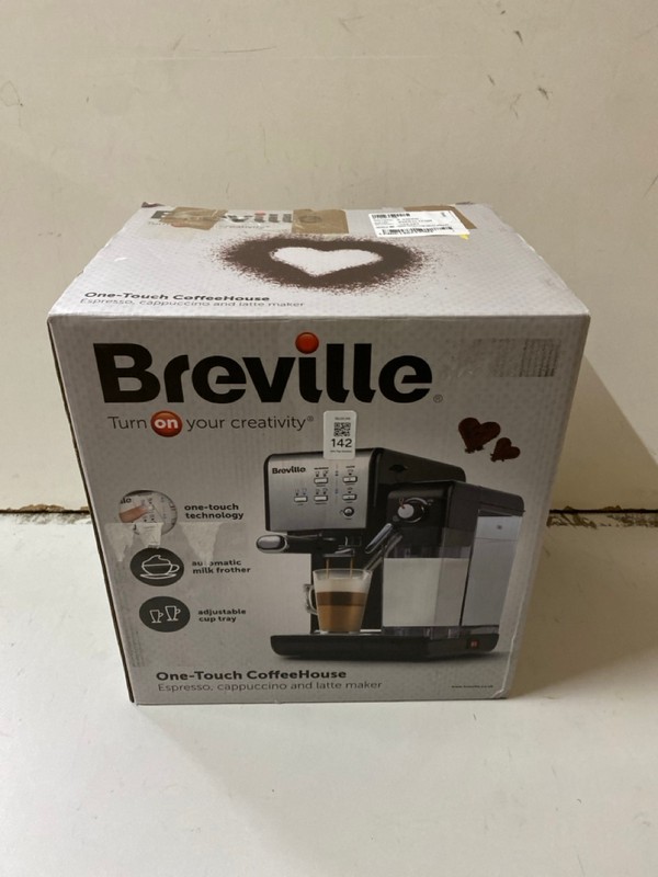 Lot 142  
            Nottingham SR2 - Delivery Only 

                
BREVILLE ONE-TOUCH COFFEEHOUSE ESPRESSO, CAPPUCCINO AND LATTE MAKER