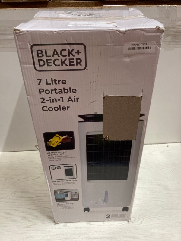 Lot 185  
            Nottingham SR2 - Delivery Only 

                
BLACK + DECKER 7 LITRE PORTABLE 2-IN-1 AIR COOLER