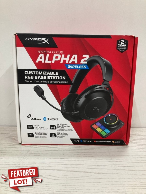 Lot 19  
            Nottingham SR2 - Delivery Only 

                
HYPERX CLOUD ALPHA 2 WIRELESS GAMING HEADSET ORIGINAL RRP £254.99