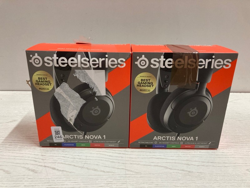 Lot 246  
            Nottingham SR2 - Delivery Only 

                
2 X STEELSERIES ARCTIS NOVA 1 GAMING HEADSET
