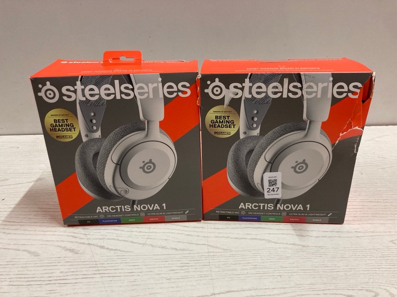 Lot 247  
            Nottingham SR2 - Delivery Only 

                
2 X STEELSERIES ARCTIS NOVA 1 GAMING HEADSET