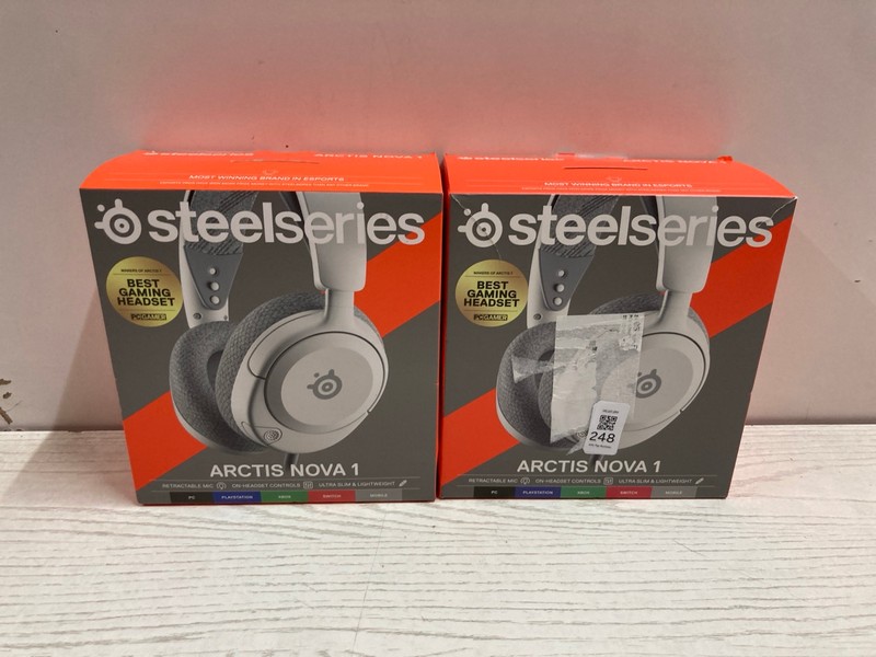 Lot 248  
            Nottingham SR2 - Delivery Only 

                
2 X STEELSERIES ARCTIS NOVA 1 GAMING HEADSET