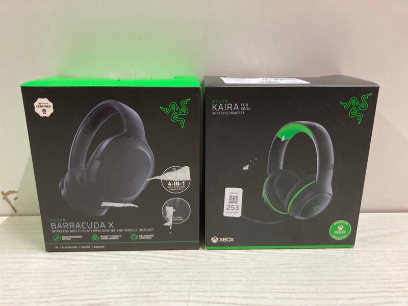 Lot 253  
            Nottingham SR2 - Delivery Only 

                
2 X RAZER INC  KAIRA PRO FOR XBOX WIRELESS HEADSET