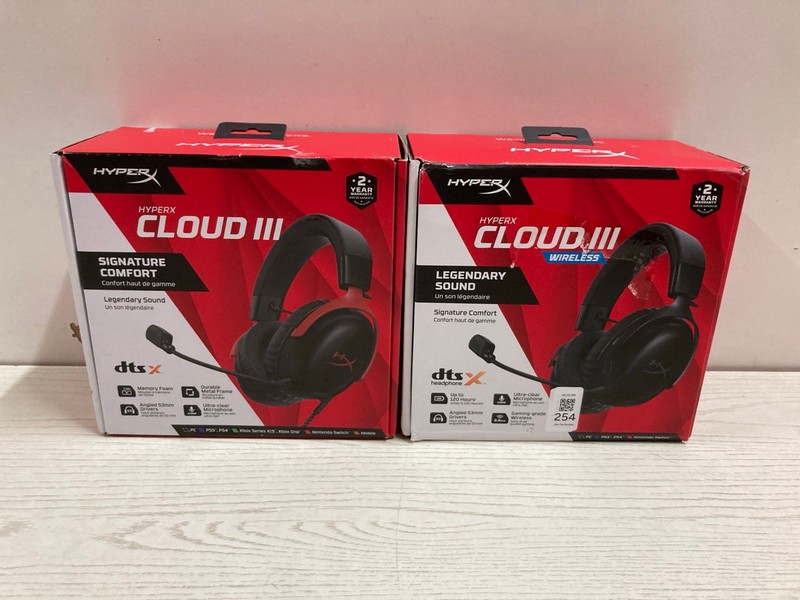 Lot 254  
            Nottingham SR2 - Delivery Only 

                
2 X HYPERX CLOUD III WIRELESS & WIRED GAMING HEADSET
