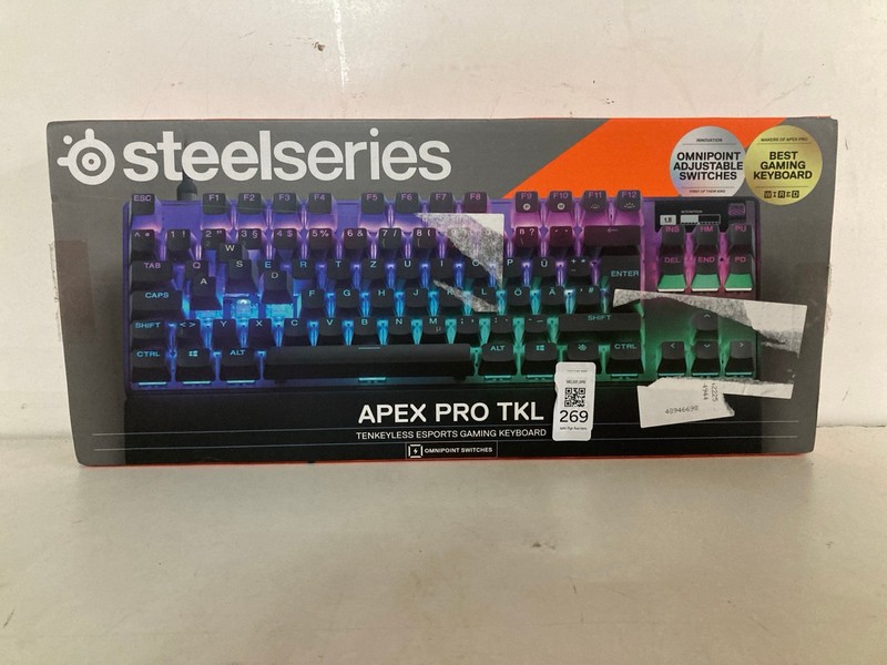 Lot 269  
            Nottingham SR2 - Delivery Only 

                
STEELSERIES APEX PRO TKL TENKEYLESS ESPORTS GAMING KEYBOARD