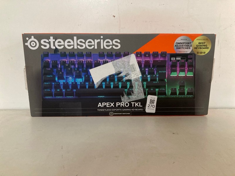 Lot 270  
            Nottingham SR2 - Delivery Only 

                
STEELSERIES APEX PRO TKL TENKEYLESS ESPORTS GAMING KEYBOARD