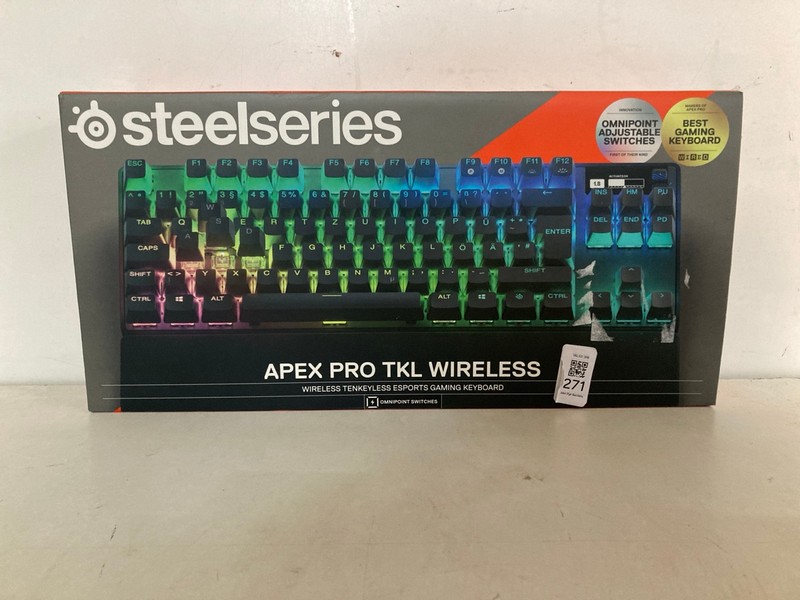Lot 271  
            Nottingham SR2 - Delivery Only 

                
STEELSERIES APEX PRO TKL TENKEYLESS ESPORTS WIRELESS GAMING KEYBOARD